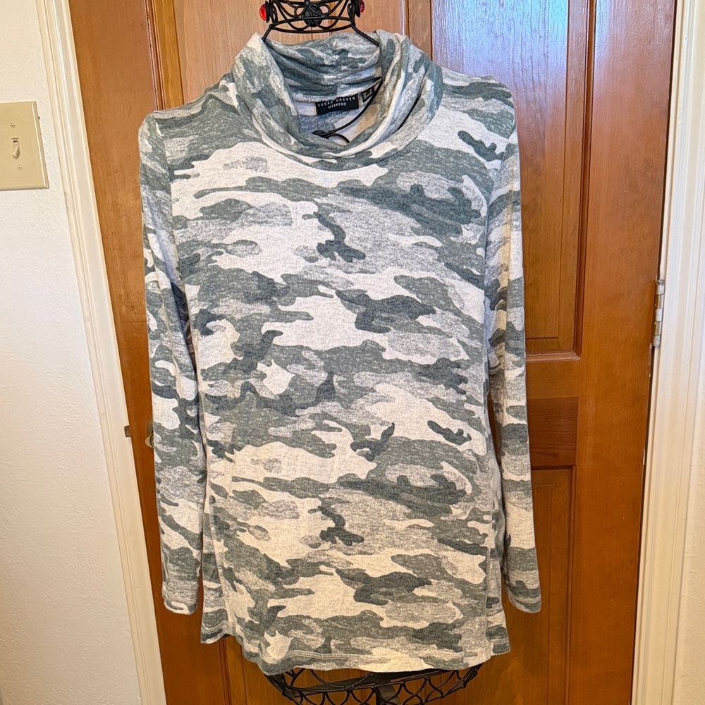 Camouflage Cowl Neck Sweater